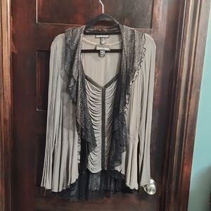 Gray and Black Layered Cardigan and Tank Top